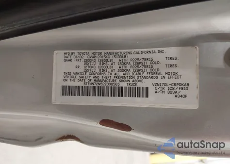 2002 Toyota Tacoma Base V6 from USA, damaged, VIN 5TEWN72N52Z038565